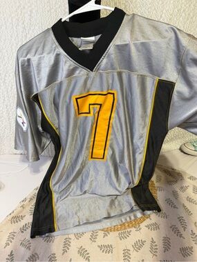 NFL Silver and Black Football Jersey with Gold Number 7
